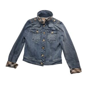 Burberry Brit Denim Jean Jacket Women's US 2 Blue‎ Button Front Nova Check Cuff
